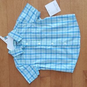 Baby Toddler Boys Falls Creek Blue Plaid Short Sleeve Shirt Size 12 24 mo 3T NWT
